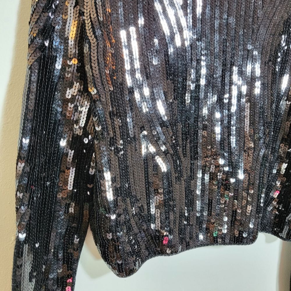 ZARA NWOT Sequins Black Top | Size M | Cropped | Plush Knit Back | Long Sleeve - Picture 11 of 11